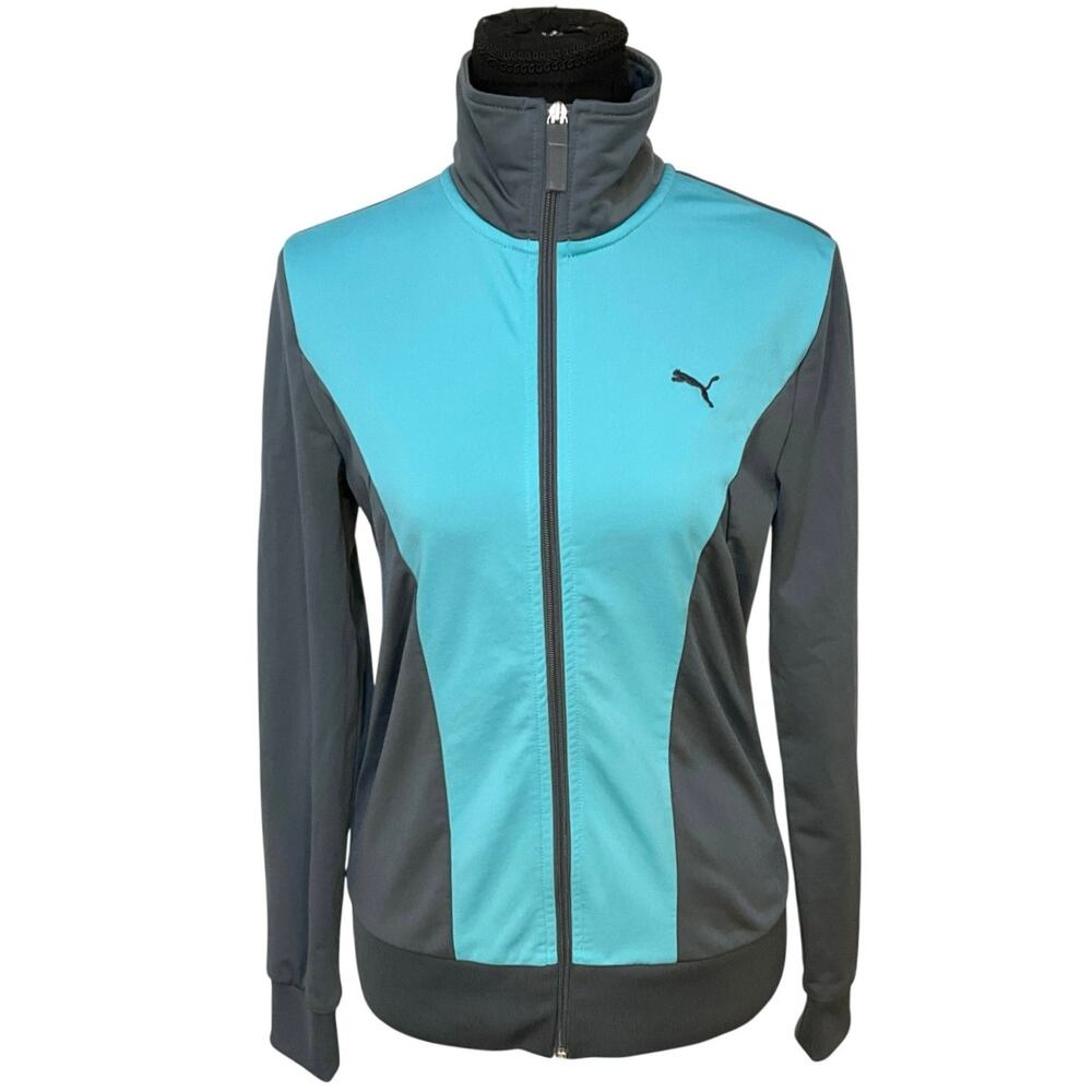 Puma Women’s Medium Teal Gray Full Zip Athletic Track Jacket